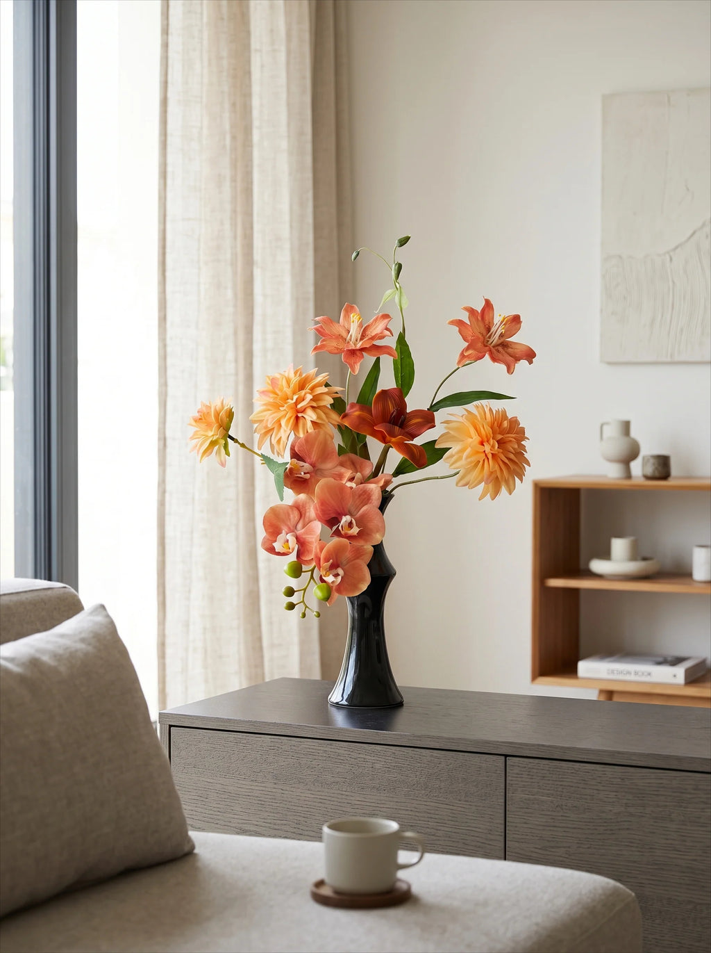 Luxe Terracotta Orchid & Dahlia Ensemble Faux Floral Arrangement