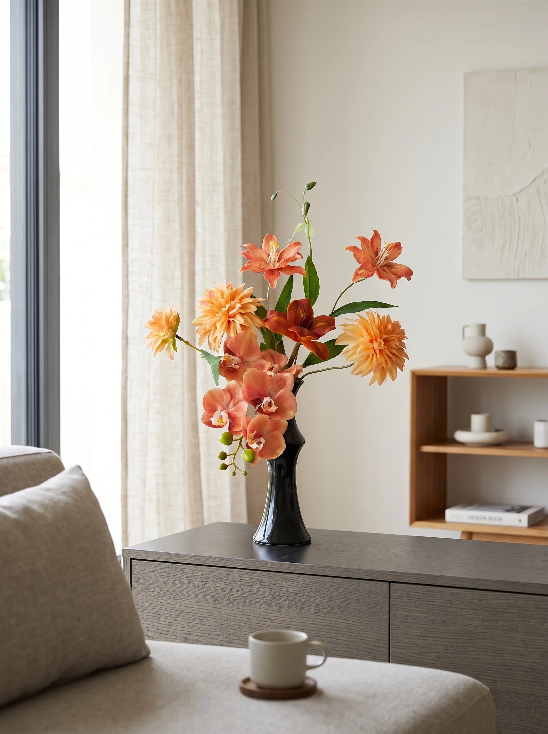 Luxe Terracotta Orchid & Dahlia Ensemble Faux Floral Arrangement