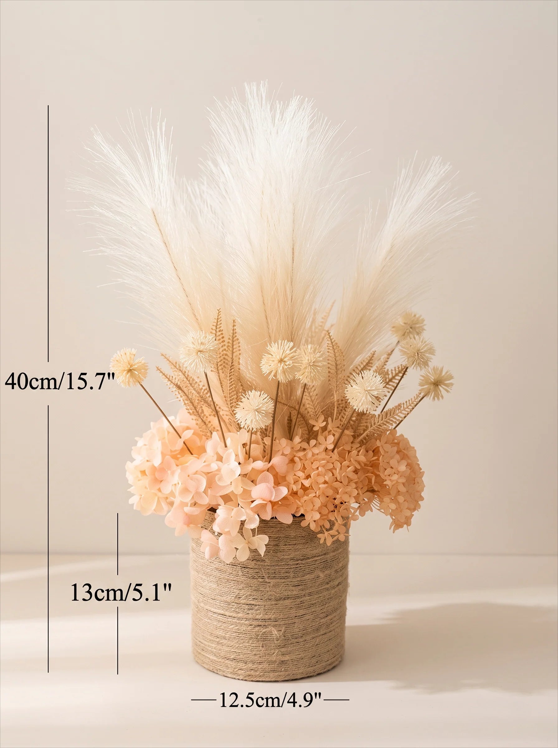 Modern Boho Creamy Pampas & Hydrangea Artificial Floral Arrangement