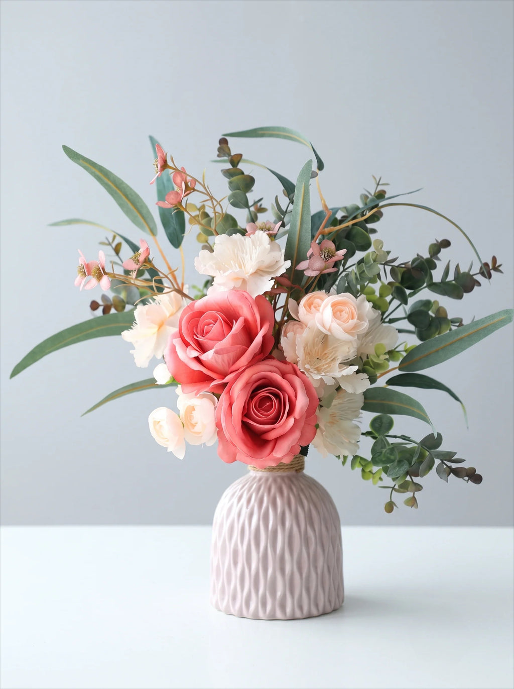 Chic Nordic Dusty Pink Rose & Eucalyptus Artificial Floral Arrangement