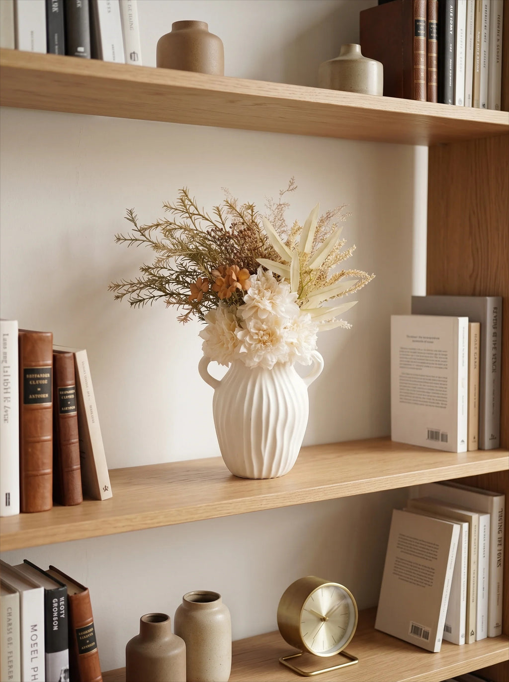 Faux Mixed Floral Bouquet - Cream and Orange (Multiple Stems)