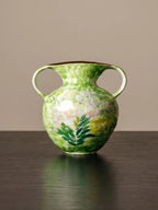 Hand-Painted Green Floral Two-Handled Vase
