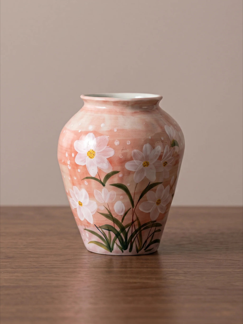 Hand-painted Blush Pink Floral Ceramic Vase