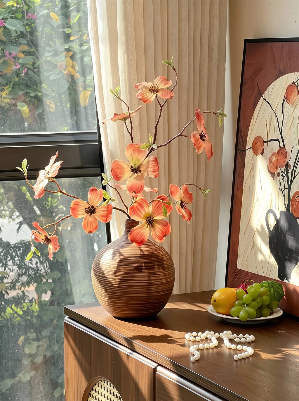 Elegant Coral Dogwood Blossom Artificial Floral Arrangement