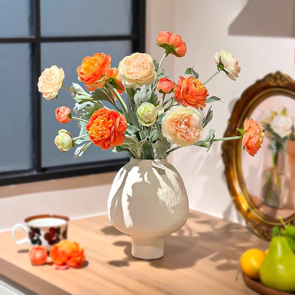 Ethereal Apricot Ranunculus Entryway Faux Floral Arrangement