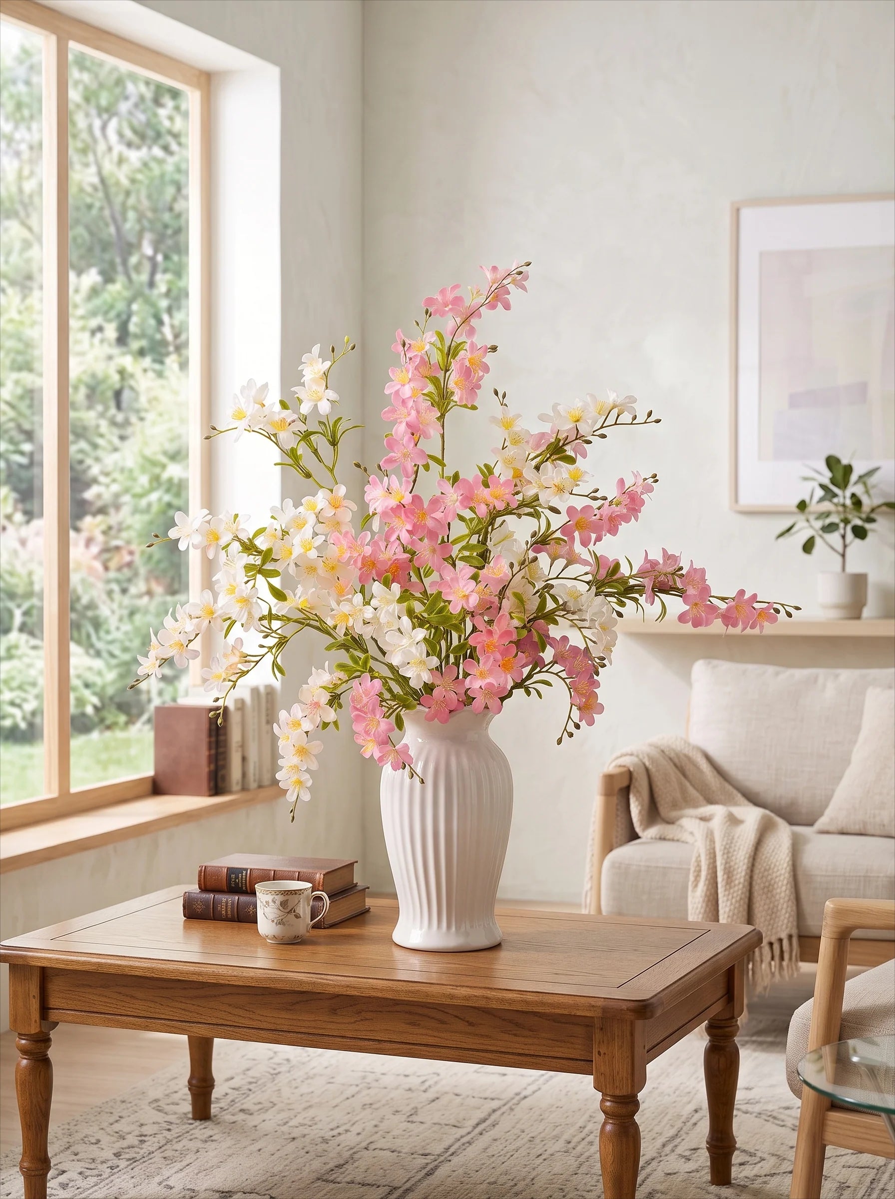 Blush & Ivory Forsythia Elegance Artisan Faux Floral Arrangement