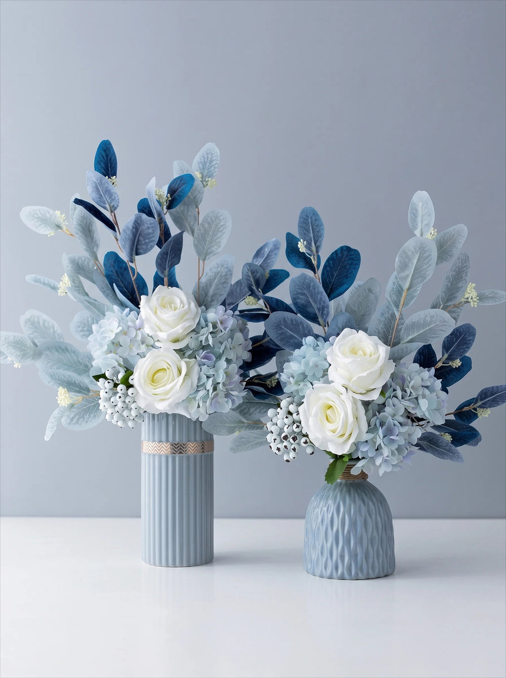 Blue & White Harmony Faux Floral Bouquet with Frosted Foliage