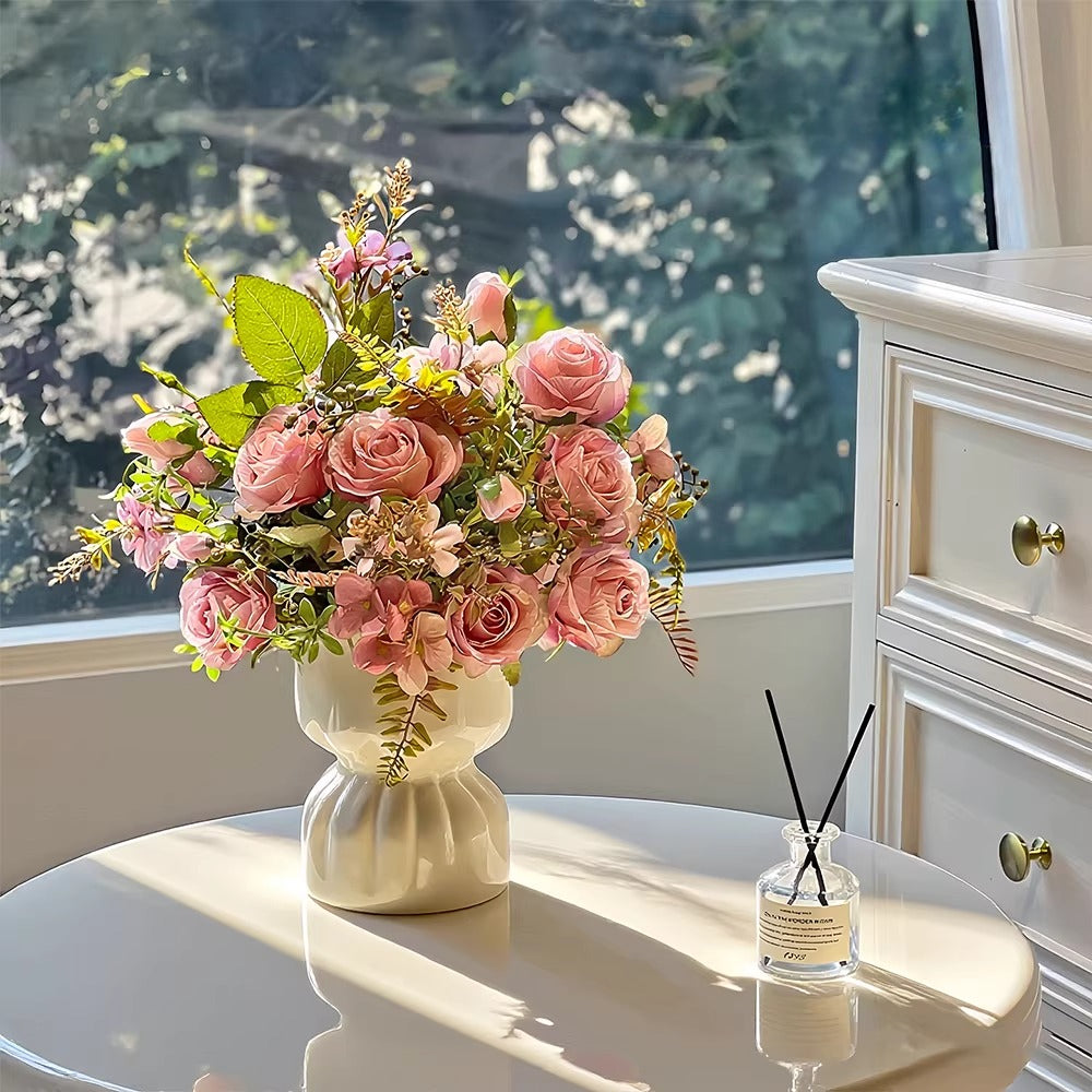 Romantic Rosette Cluster Faux Floral Arrangement