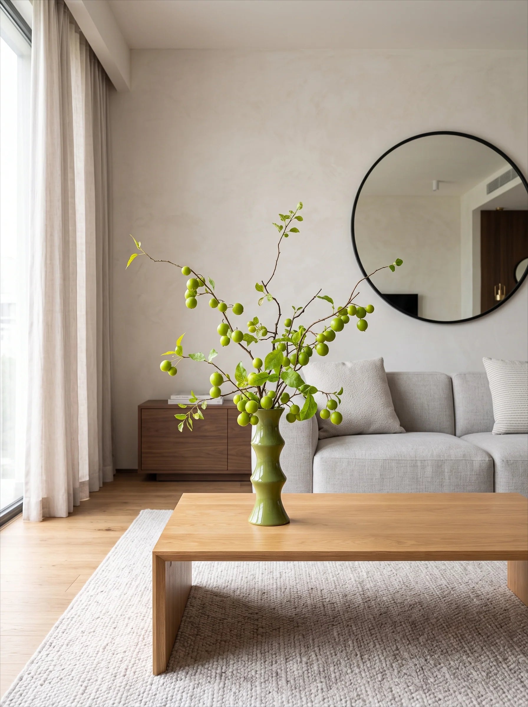 Luxury Oriental Zen Green Berry Artificial Floral Arrangement