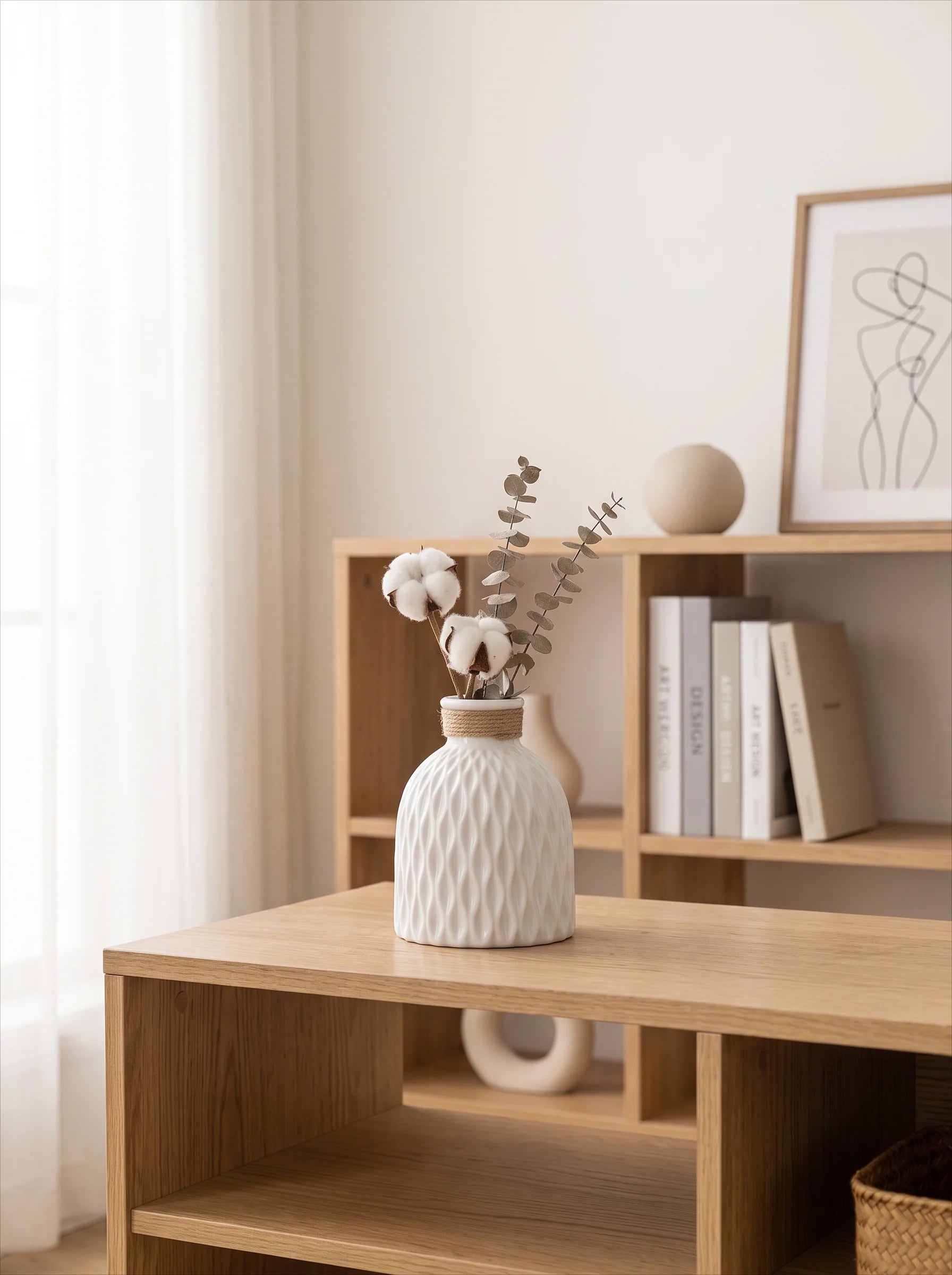 Rope Trimmed Textured Vase - White
