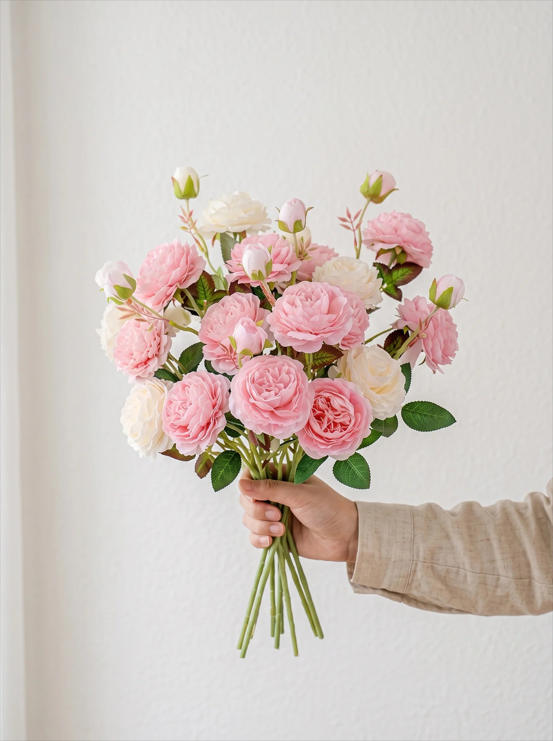 Elegant Blush Pink & Cream English Rose Artificial Floral Arrangement with Luxe Realism