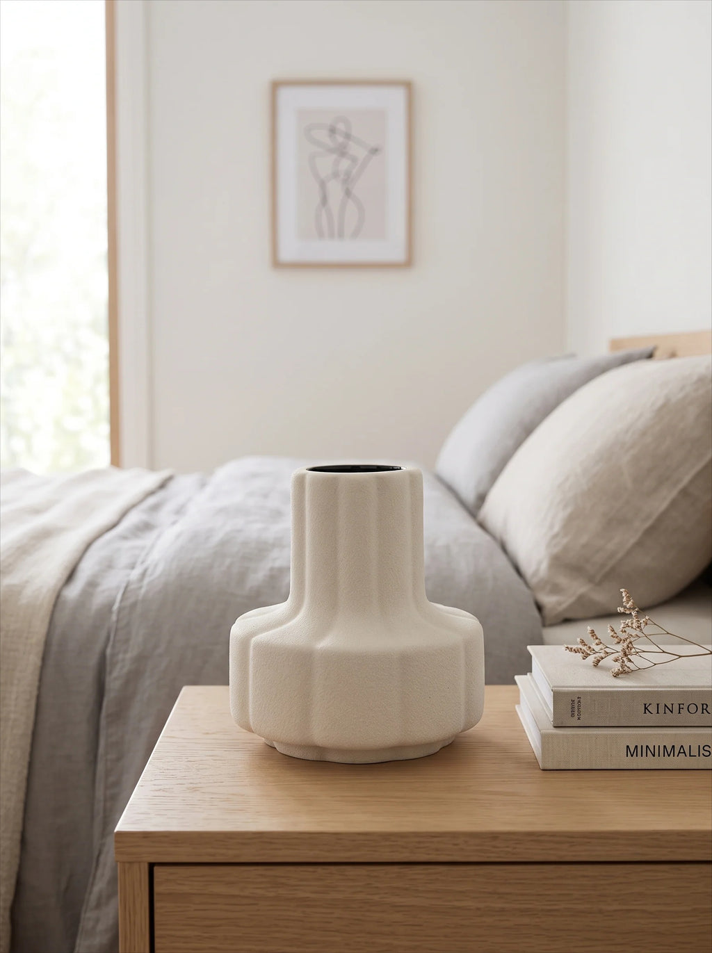 Textured Ribbed Vase - Creamy White