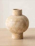 Textured Ceramic Round Vase - Light Yellow