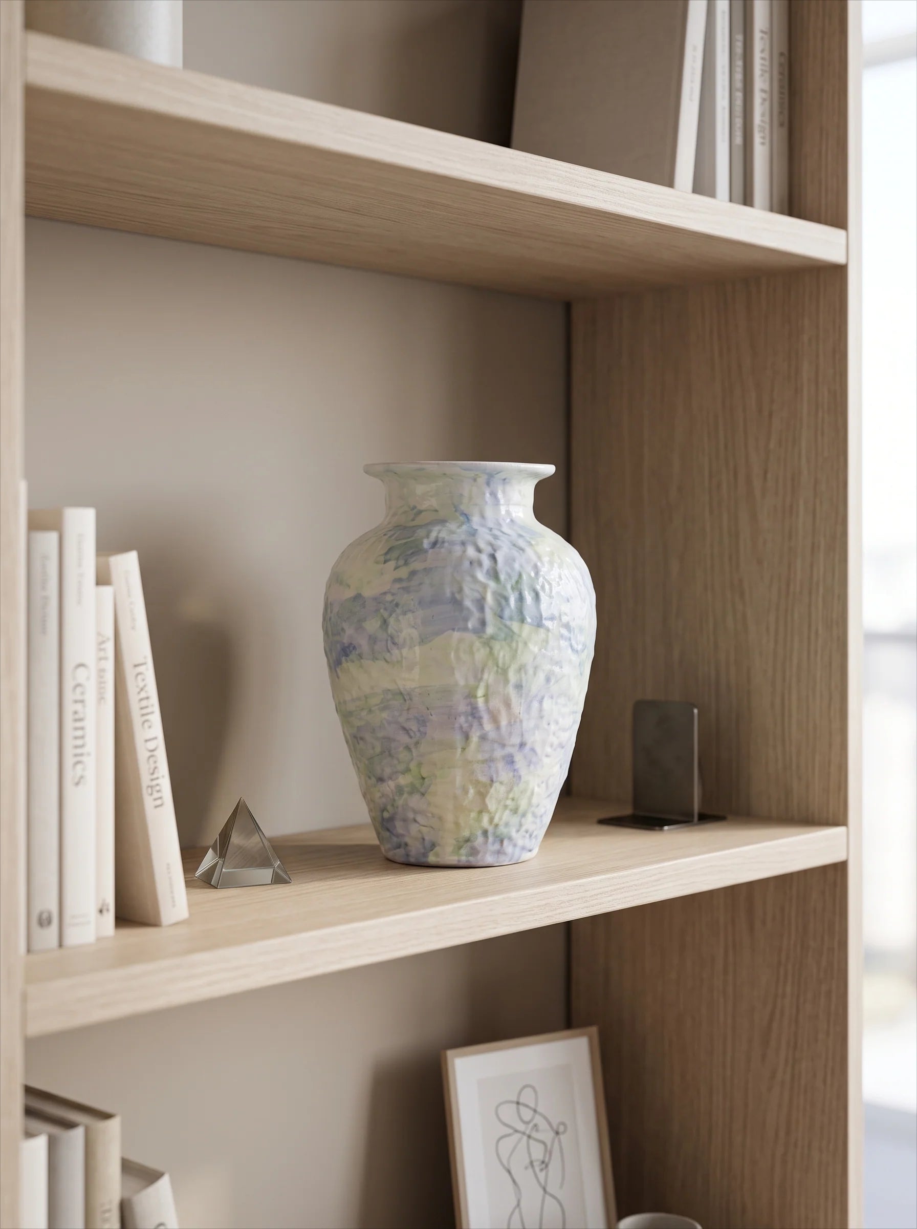 Artistic Pastel Watercolor Hand-Textured Ceramic Vase