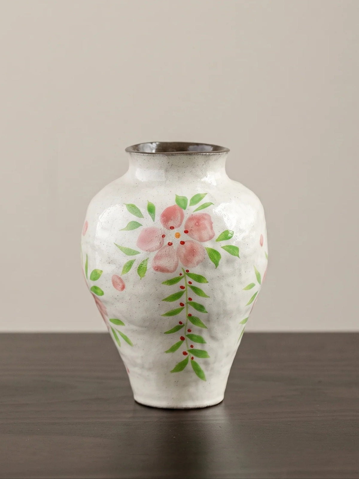 Artisanal Hand-Painted Floral Glazed Vase