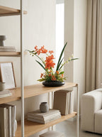 Zen Asian-Inspired Coral Orchid Botanical Faux Floral Arrangement
