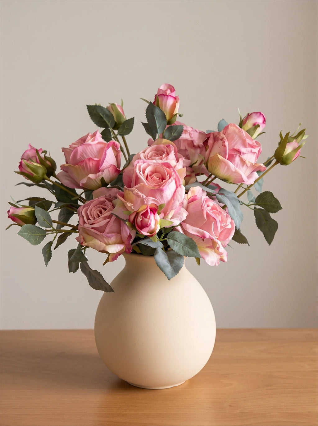 Künstliches Blumenarrangement - Pinke Rose & Grünpflanzen (4 Stiele)