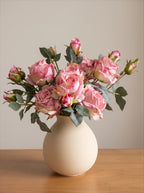 Künstliches Blumenarrangement - Pinke Rose & Grünpflanzen (4 Stiele)