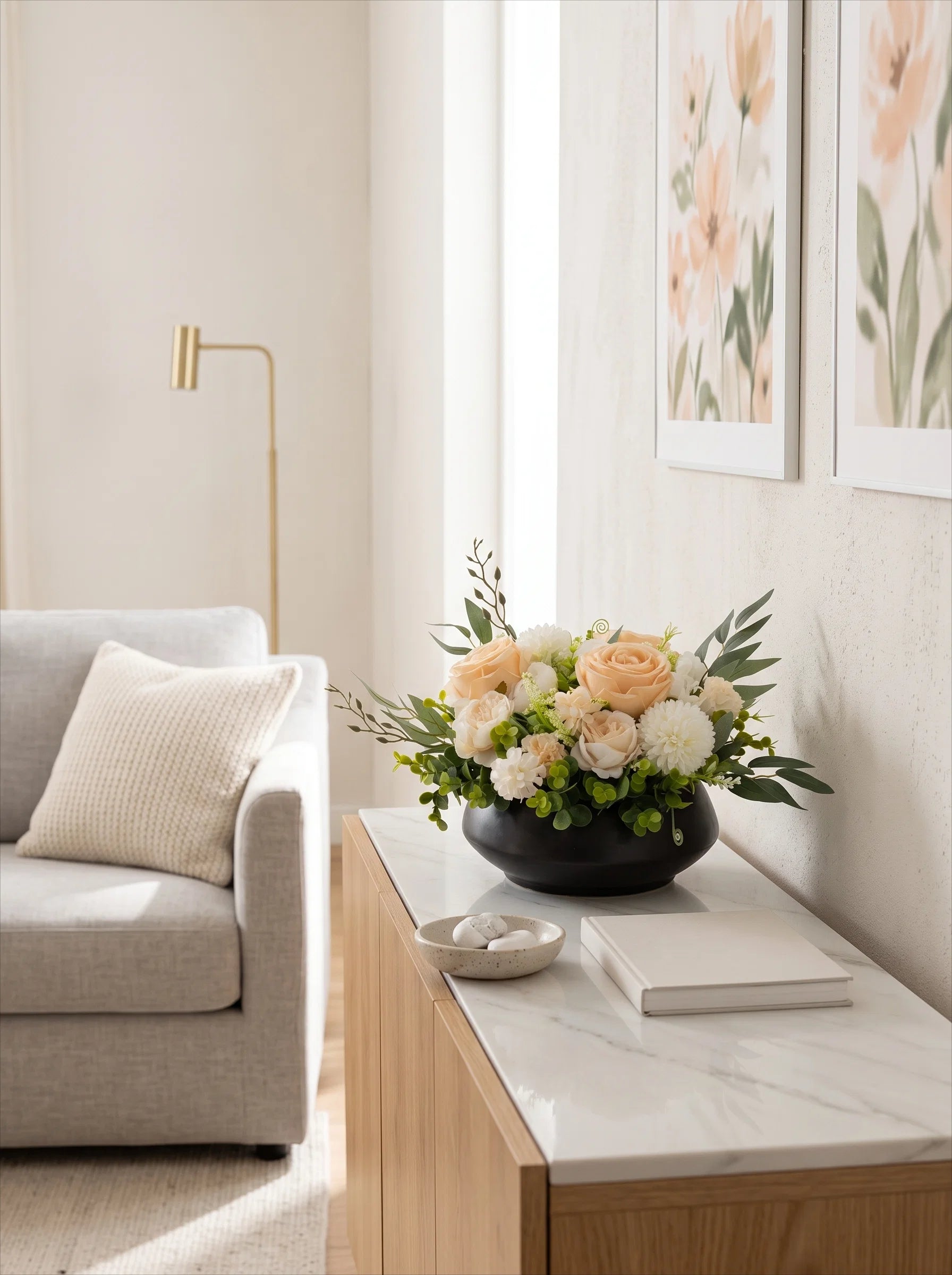 Luxury Nordic Fresh Champagne Rose Artificial Floral Arrangement