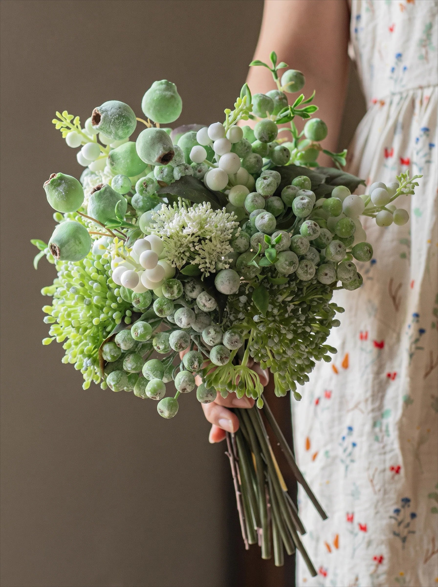 Elegant Green Faux Blueberry & Berry Branch Arrangement