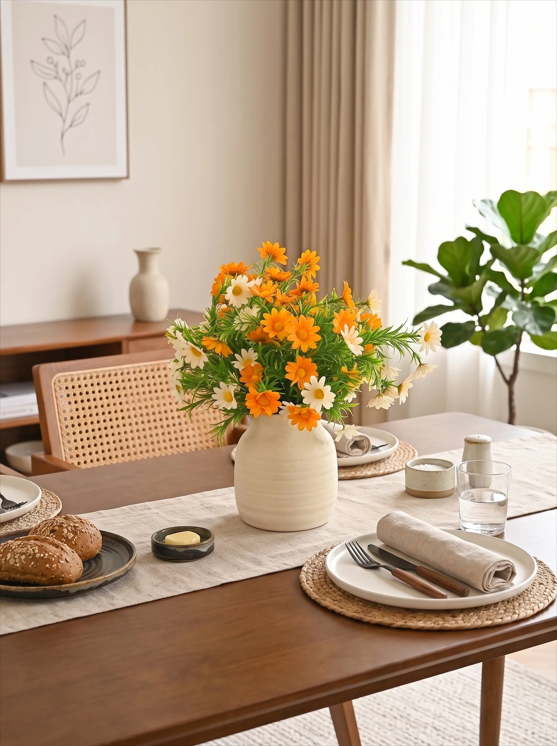 Minimalist Sunset Daisy Tabletop Faux Floral Arrangement