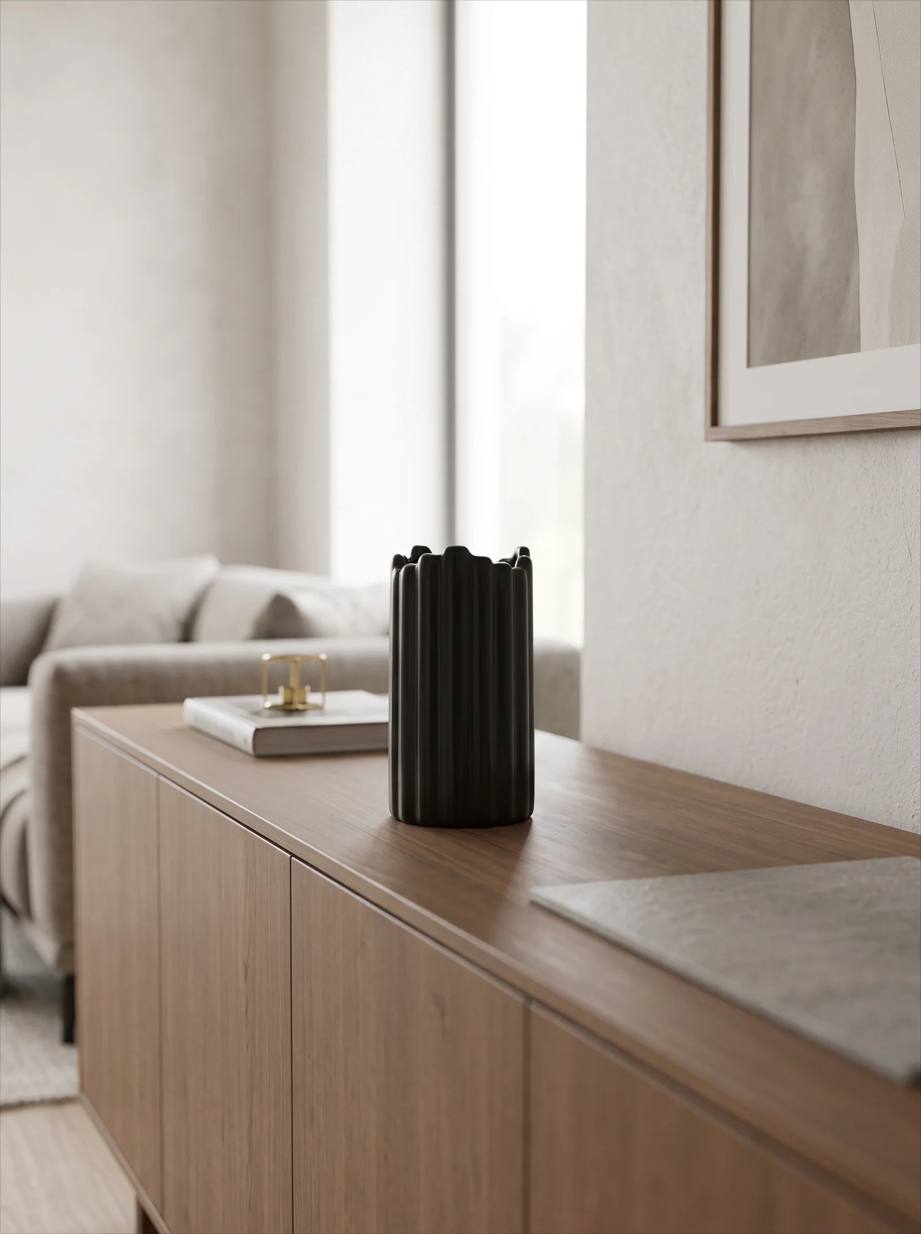 Ribbed Cylinder Vase - Black