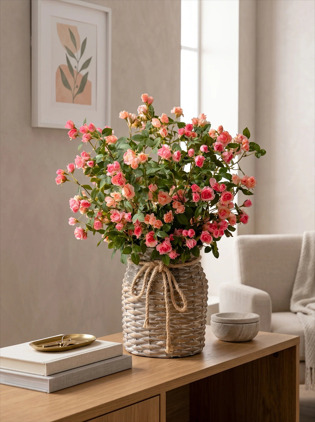 Rustic Elegance Blush & Coral Rose Faux Floral Arrangement