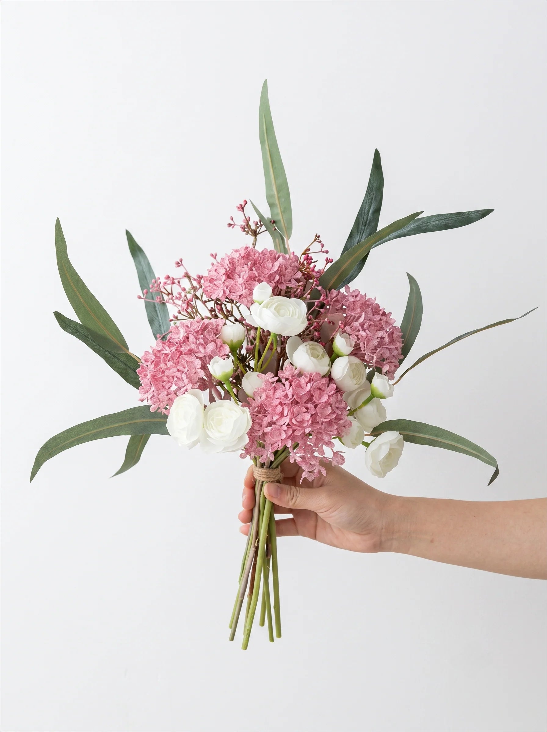 French Romantic Pink Hydrangea & Camellia Artificial Floral Arrangement