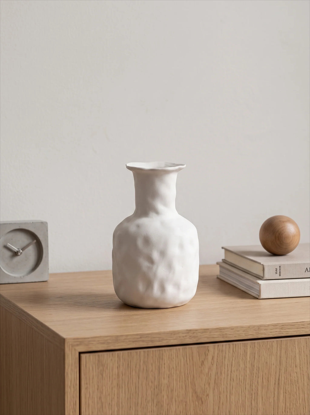 Textured Beige Ceramic Vase - White
