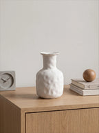 Textured Beige Ceramic Vase - White