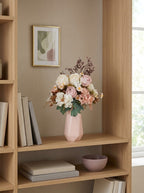 French Country Creamy Pink Rose Daisy Faux Floral Arrangement