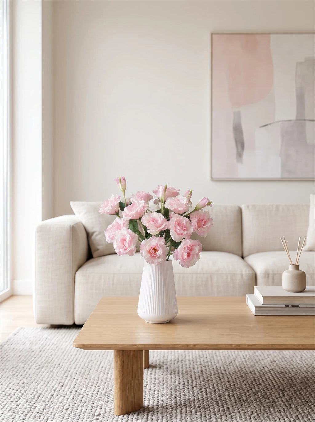 Arrangement floral artificiel élégant de lisianthus rose