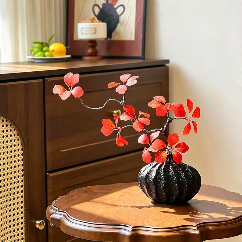 Oriental Luxe Crimson Leaf Sculptural Silhouette Artificial Floral Arrangement