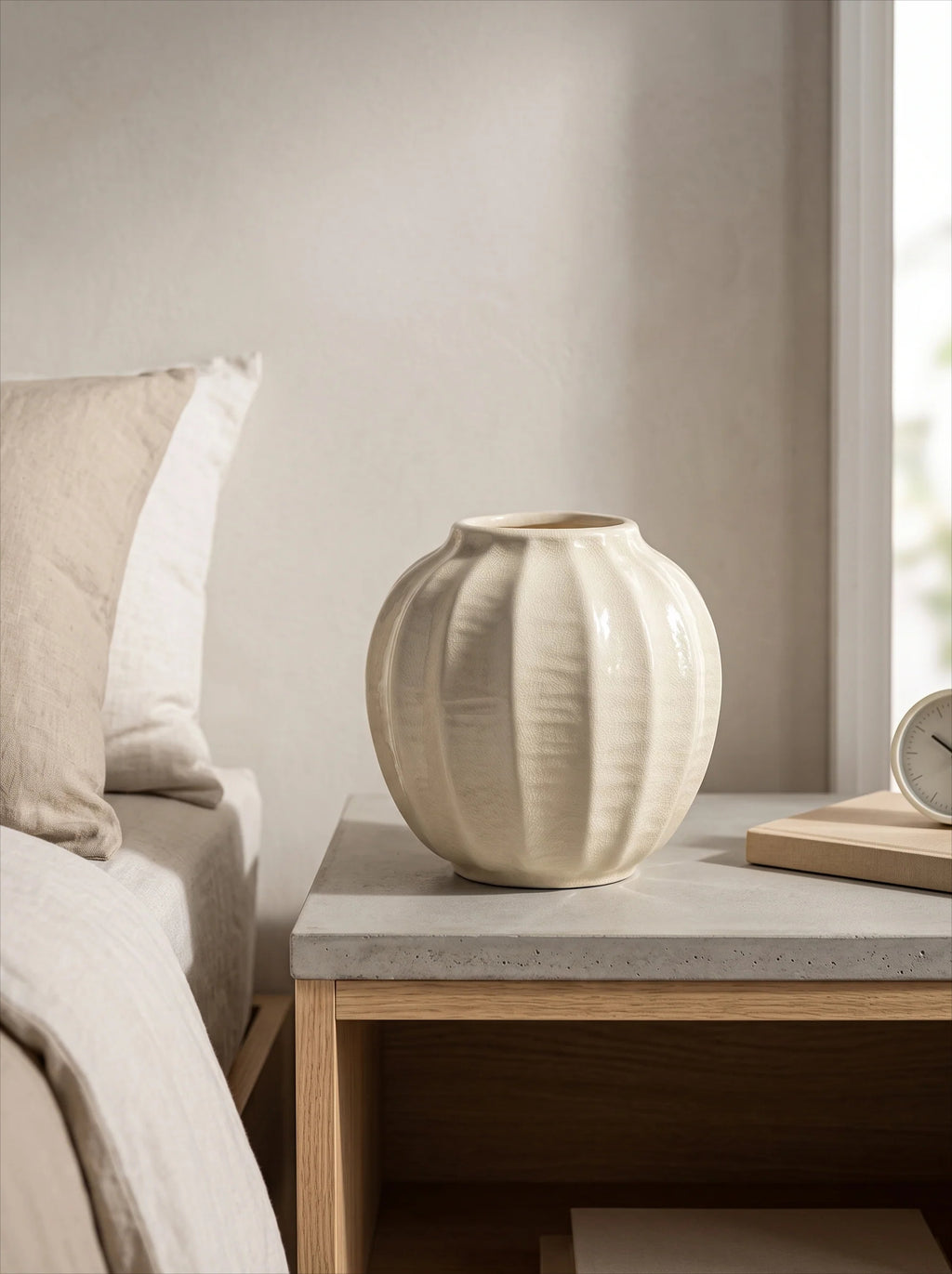 Vintage Wavy-Textured White Ceramic Vase