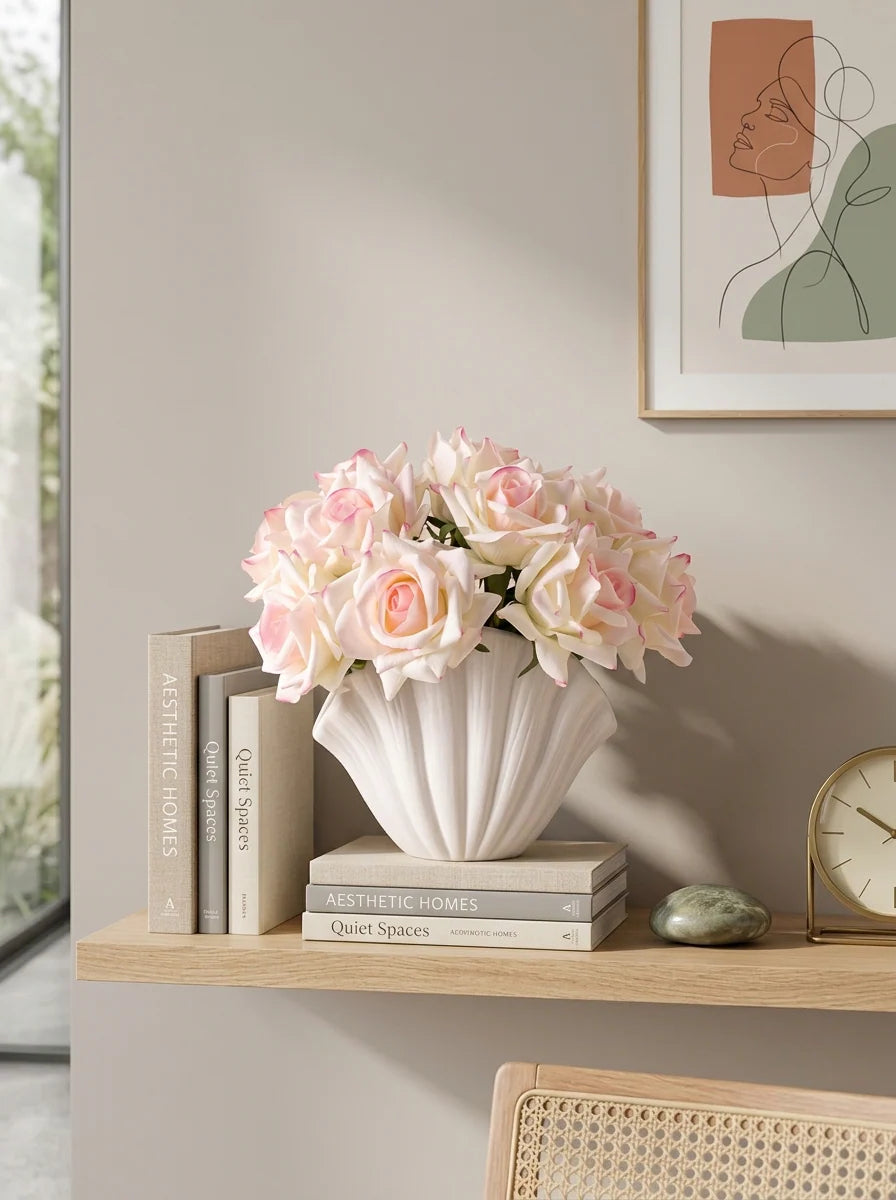 Faux Rose Bouquet - Pink Edged (10 Stems / 10 Roses)