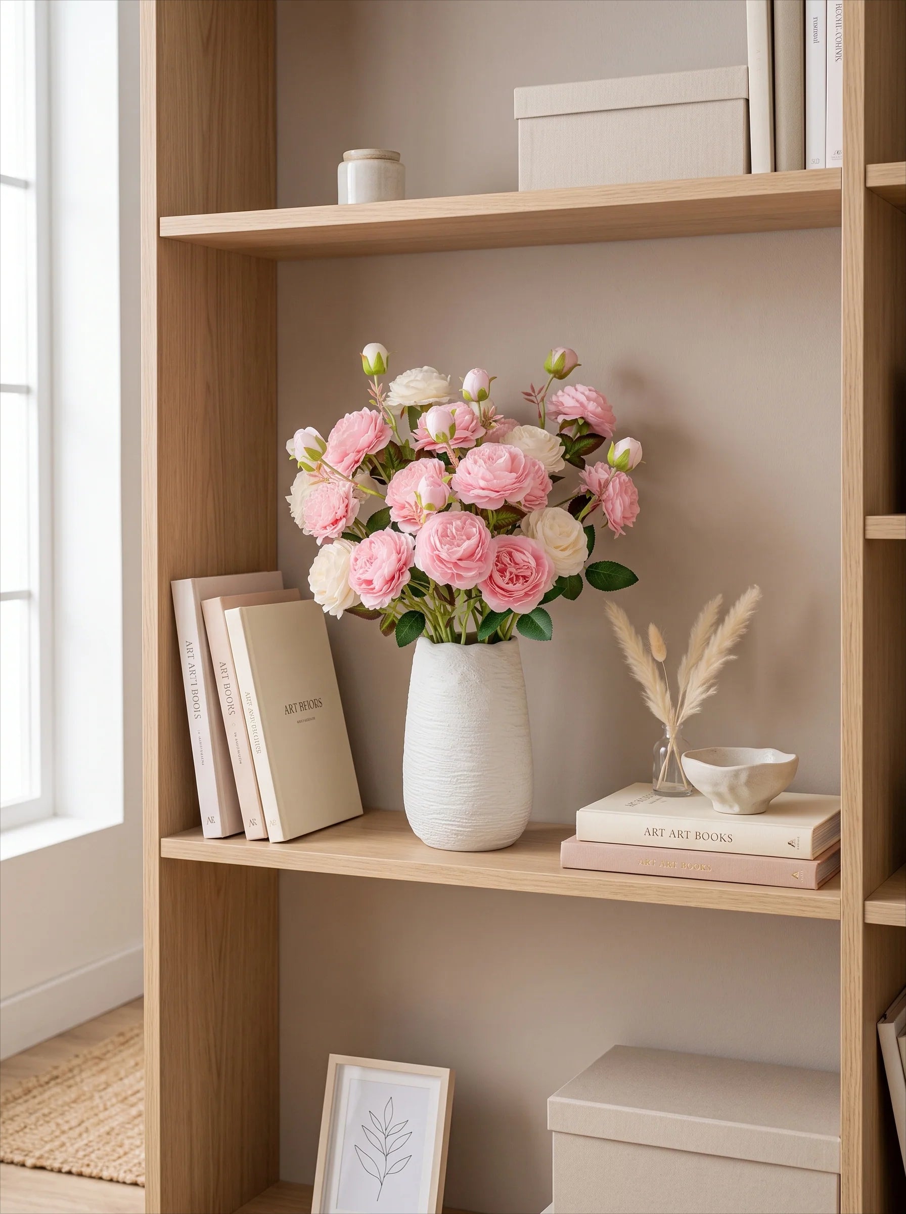 Elegant Blush Pink & Cream English Rose Artificial Floral Arrangement with Luxe Realism