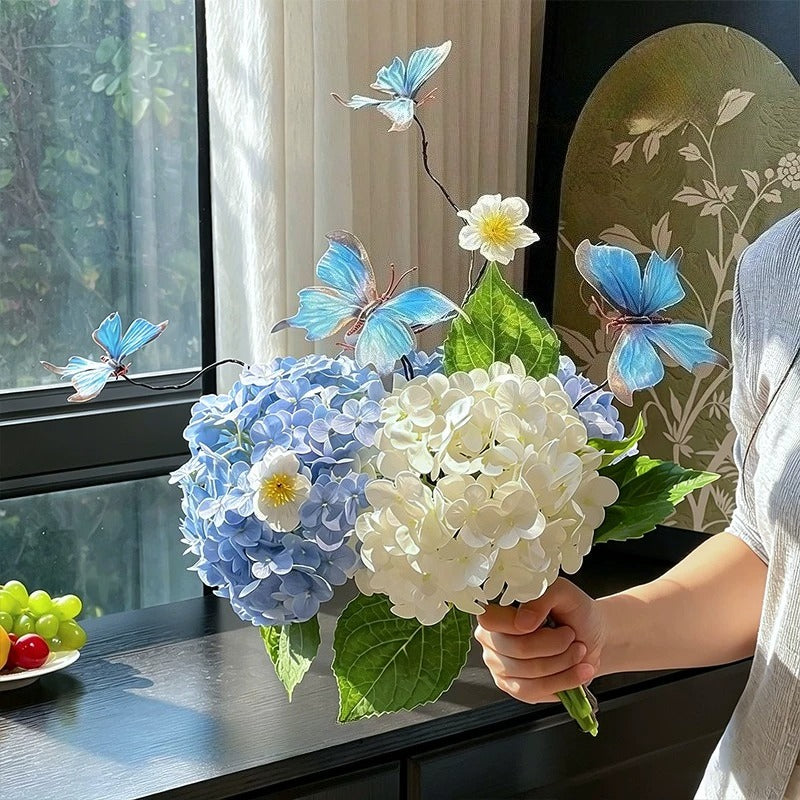 Dreamy Blue Butterfly Hydrangea Artificial Floral Arrangement