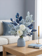 Blue & White Harmony Faux Floral Bouquet with Frosted Foliage