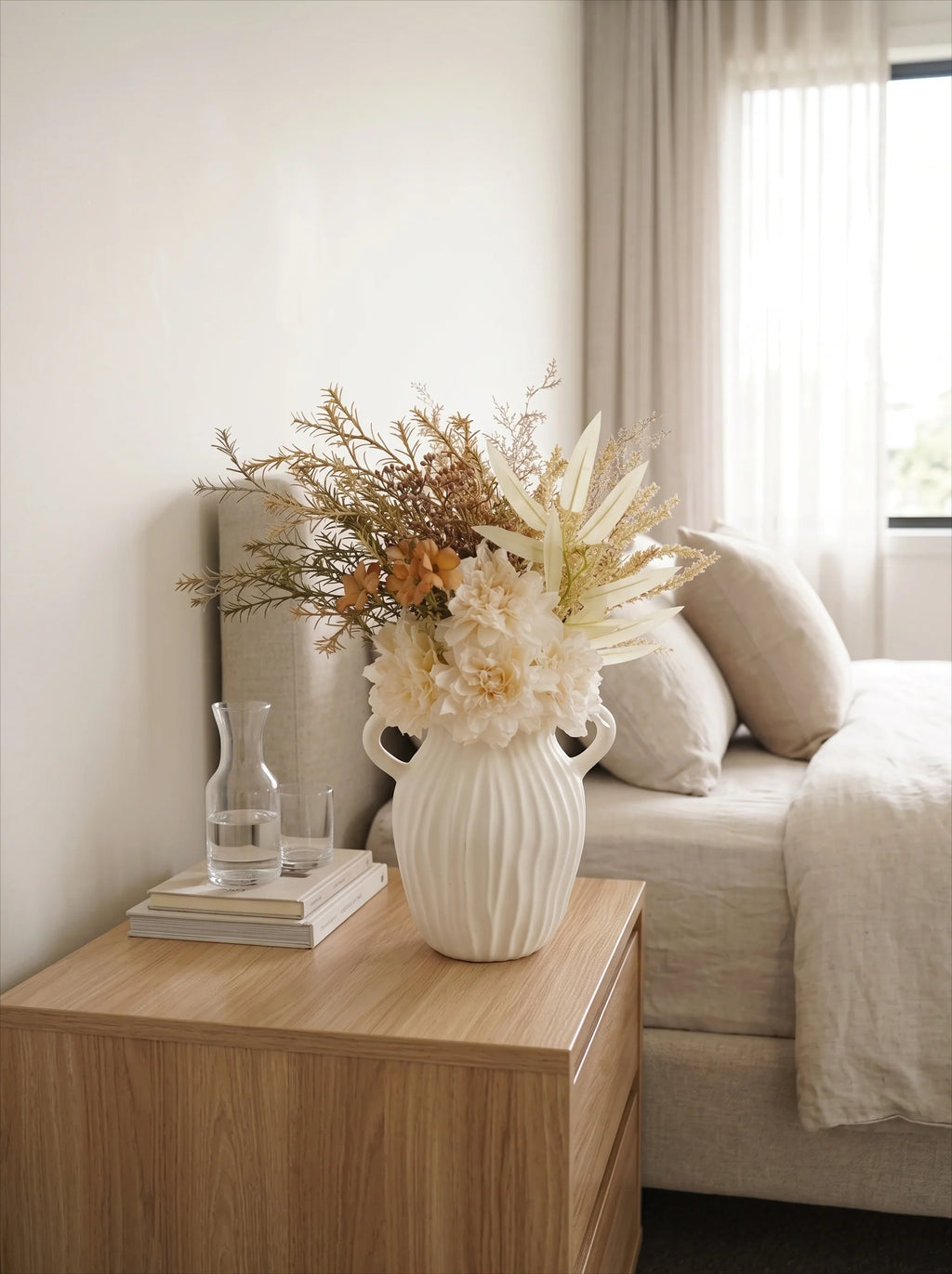 Faux Mixed Floral Bouquet - Cream and Orange (Multiple Stems)