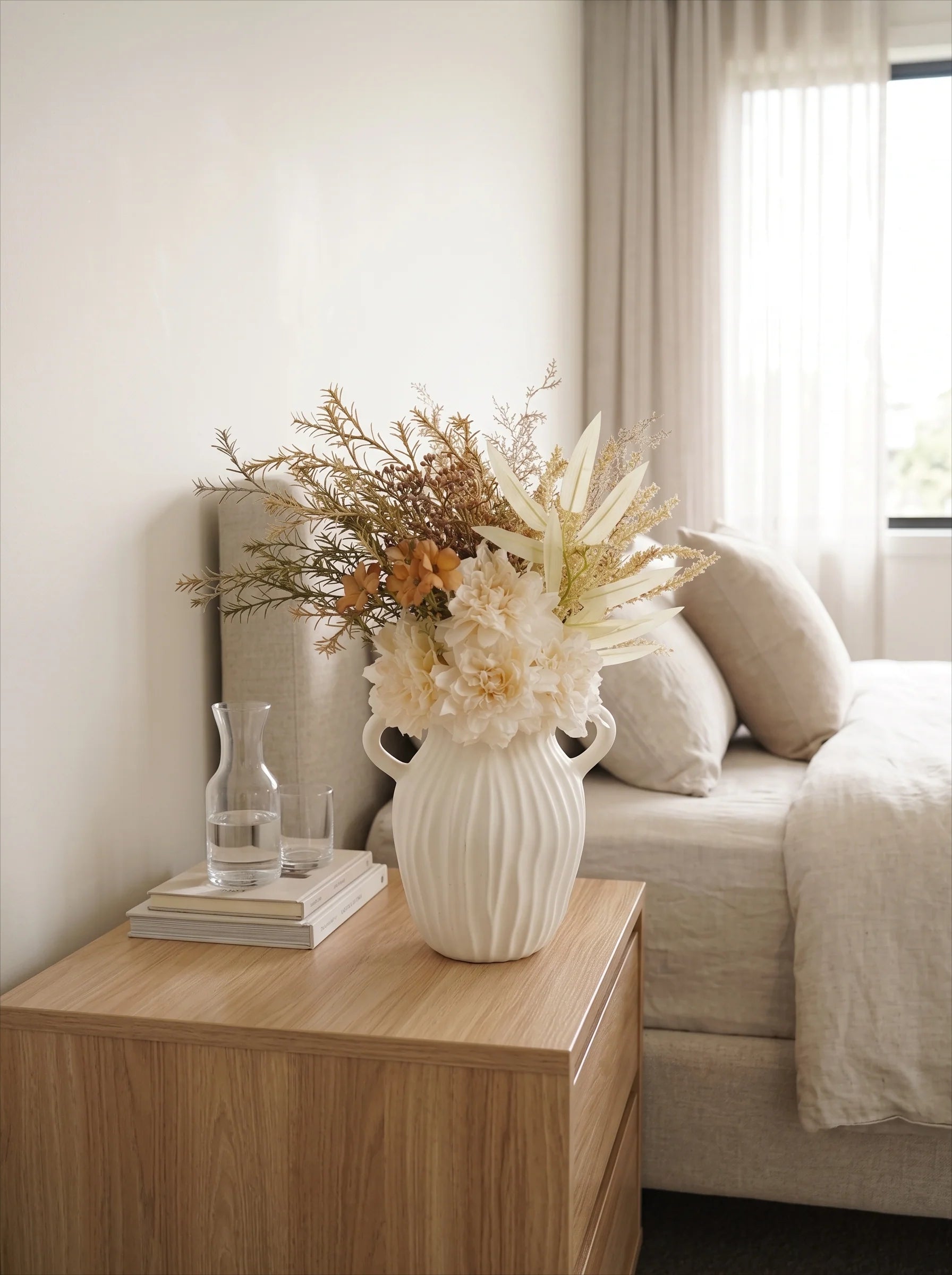 Faux Mixed Floral Bouquet - Cream and Orange (Multiple Stems)