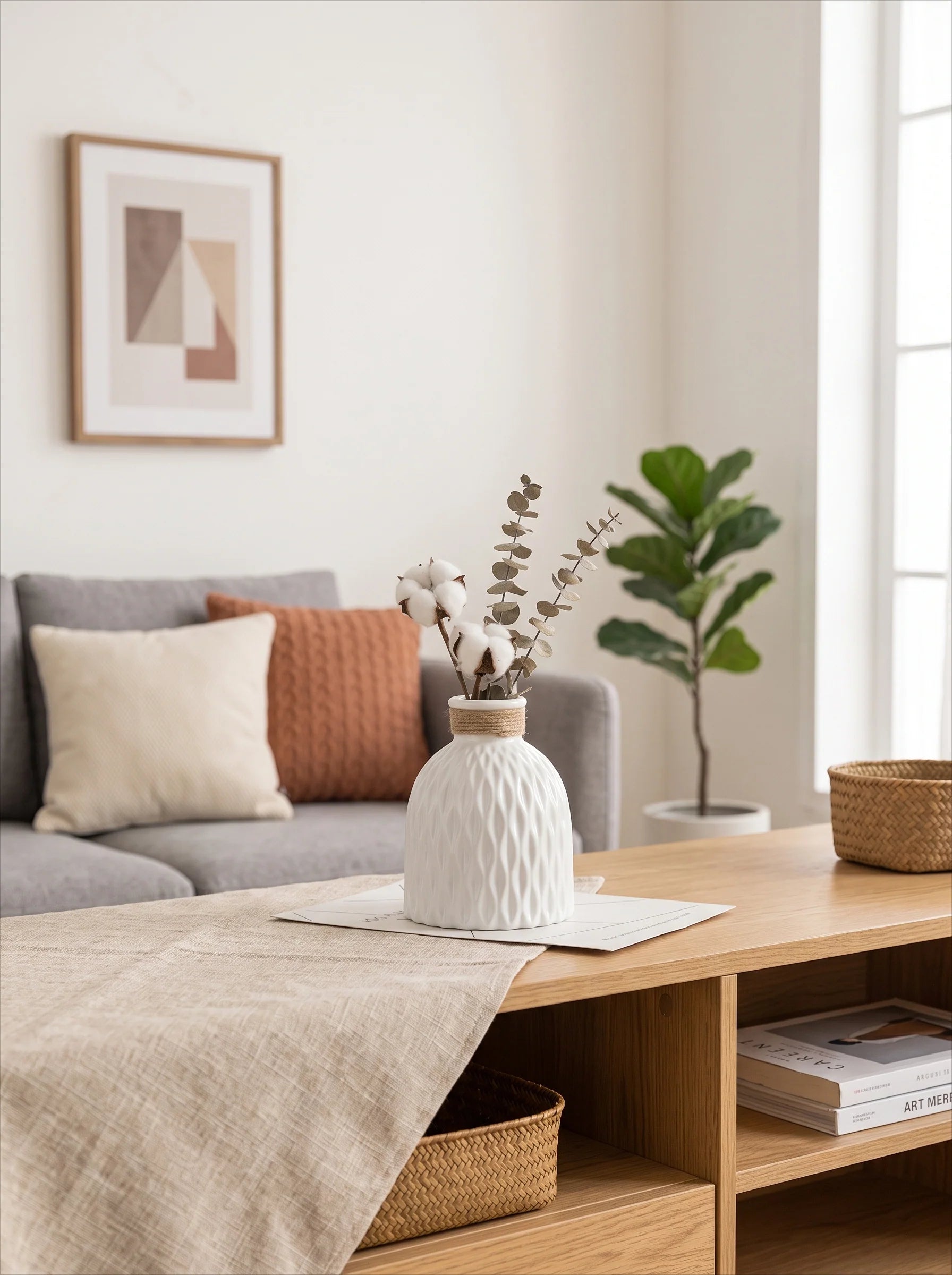 Rope Trimmed Textured Vase - White