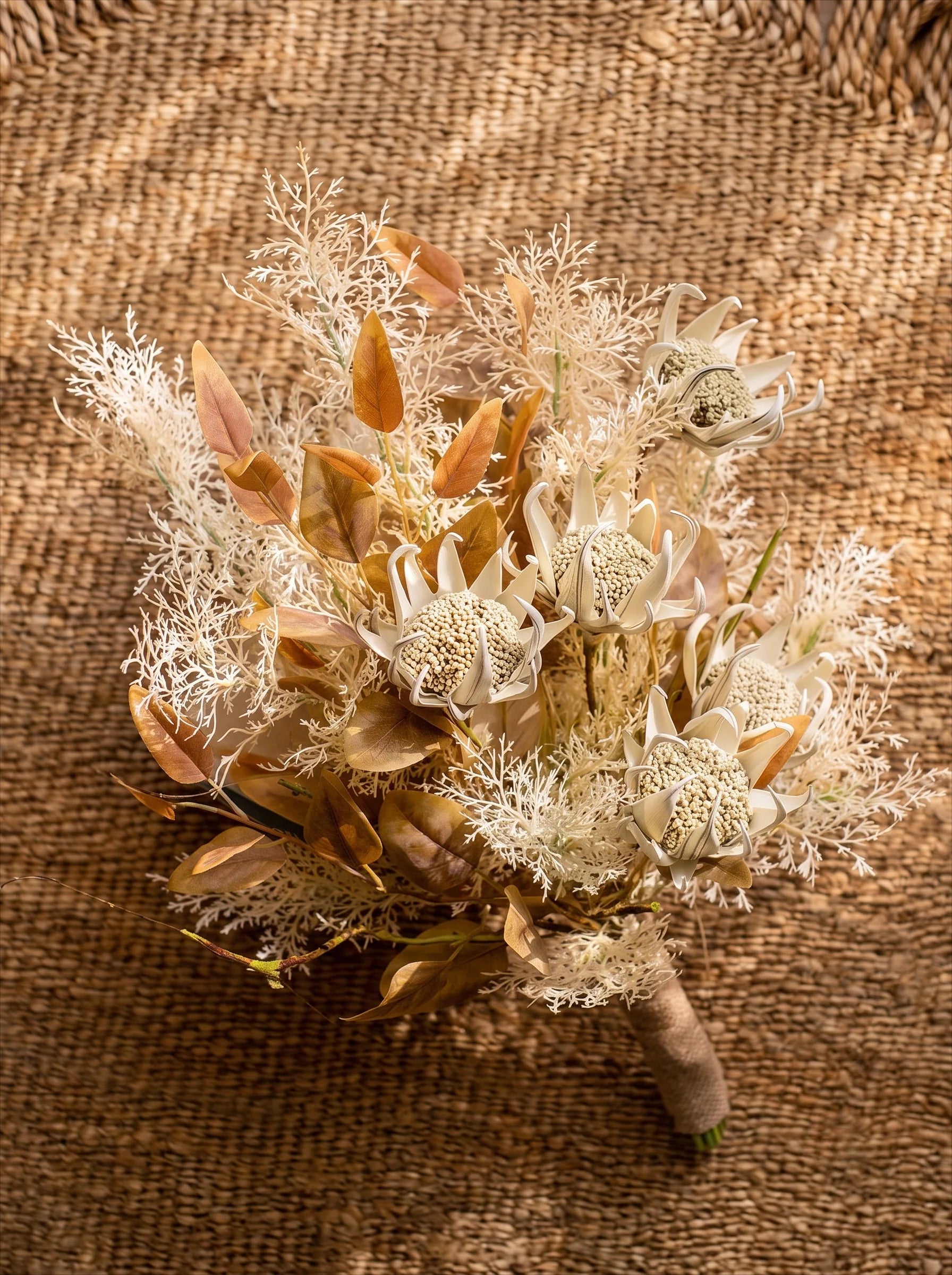 Faux Floral Arrangement - Neutral Tones Protea & Foliage