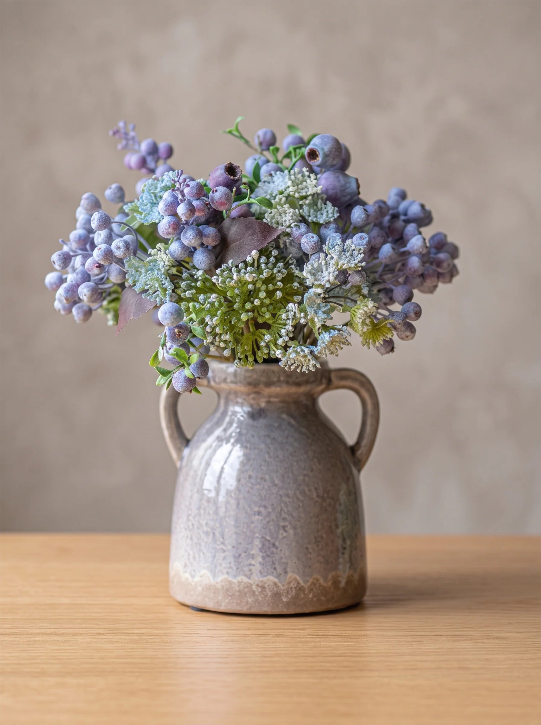 Elegant Blue-Purple Faux Blueberry & Berry Branch Arrangement