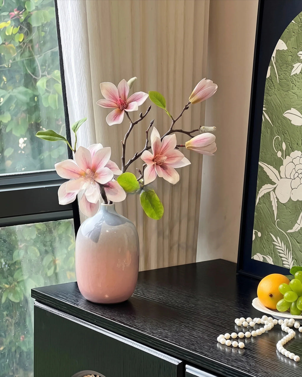 Arrangement floral artificiel Magnolia Jaune Vintage avec Vase