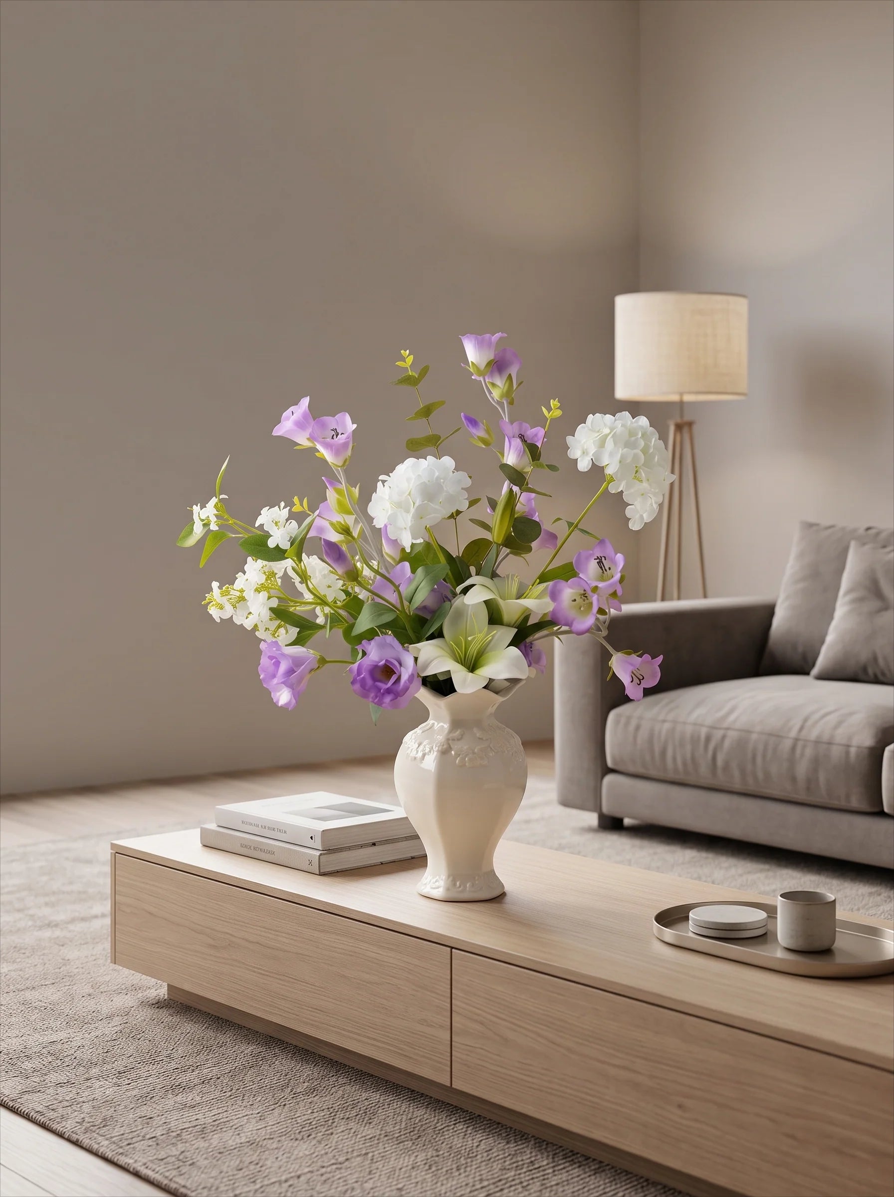 Serene Lavender Blossom Tabletop Faux Floral Arrangement