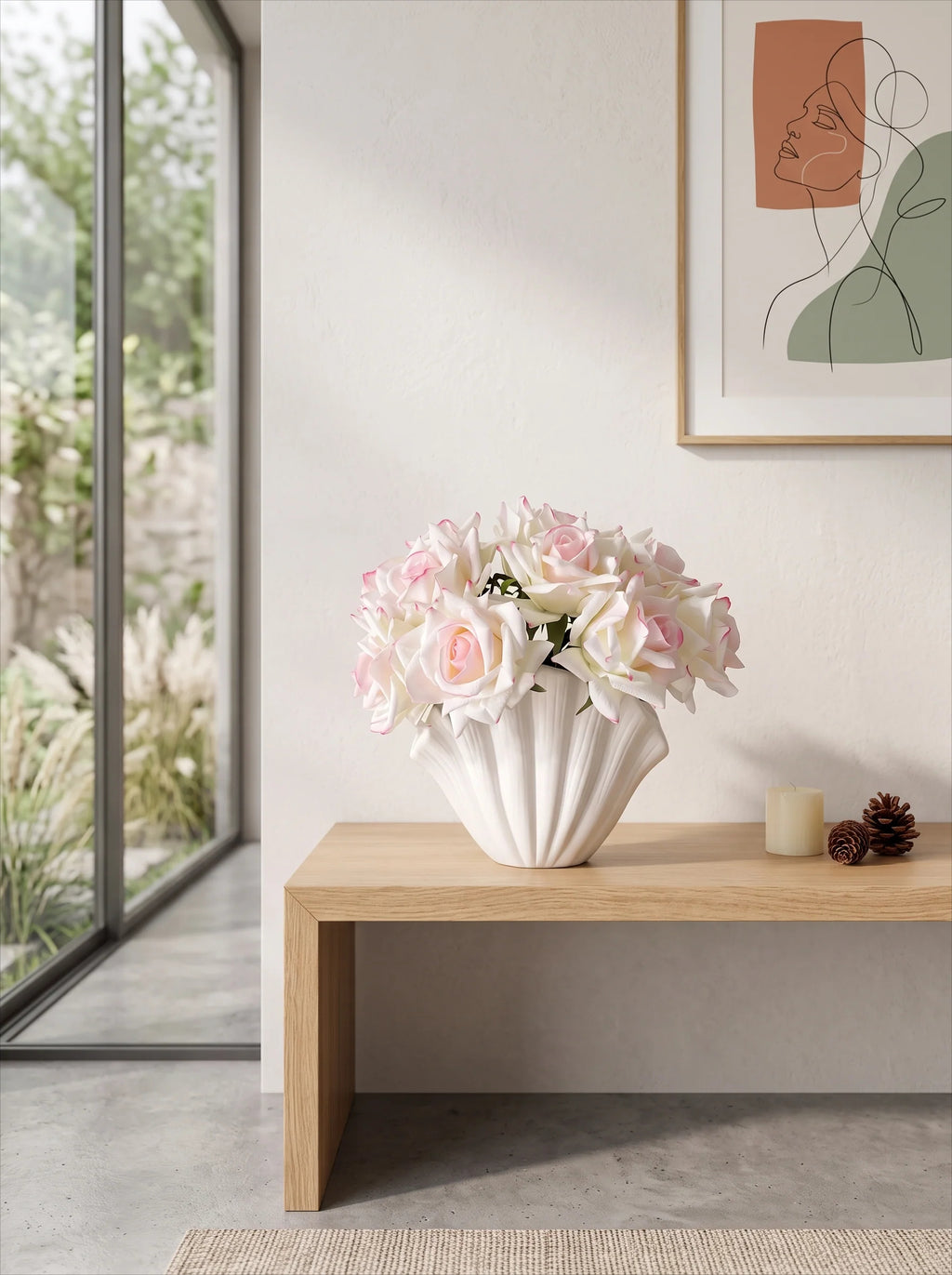 Kunstrose Bouquet - Pink Rand (10 Stiele / 10 Rosen)