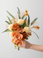 Luxury Mid-Century Amber Orchid Artificial Floral Arrangement