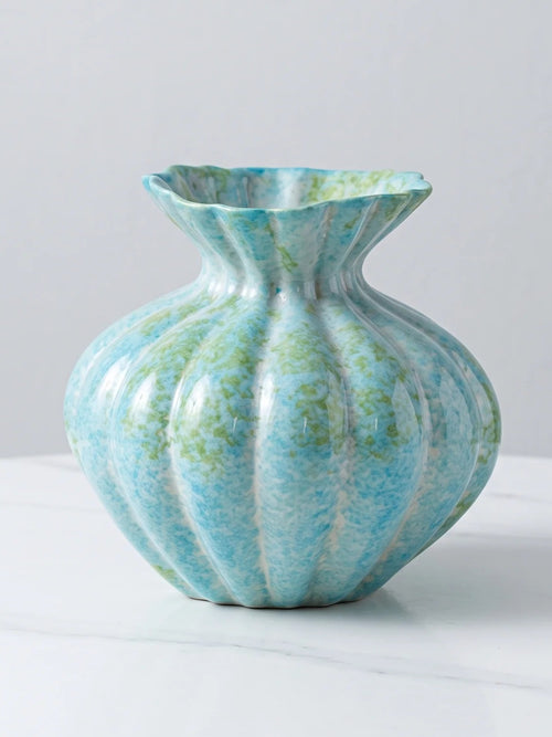 Artisanal Fluted Mint Blue Vase