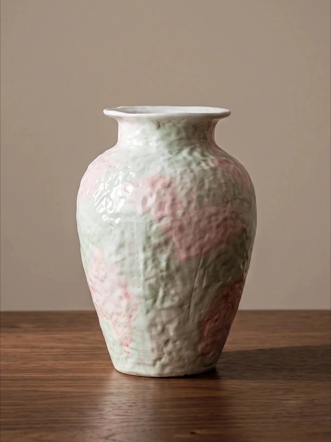 Artistic Pastel Pink Watercolor Textured Ceramic Vase