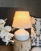 Nordic Retro Fabric Shade Table Lamp Matte Black Iron Base